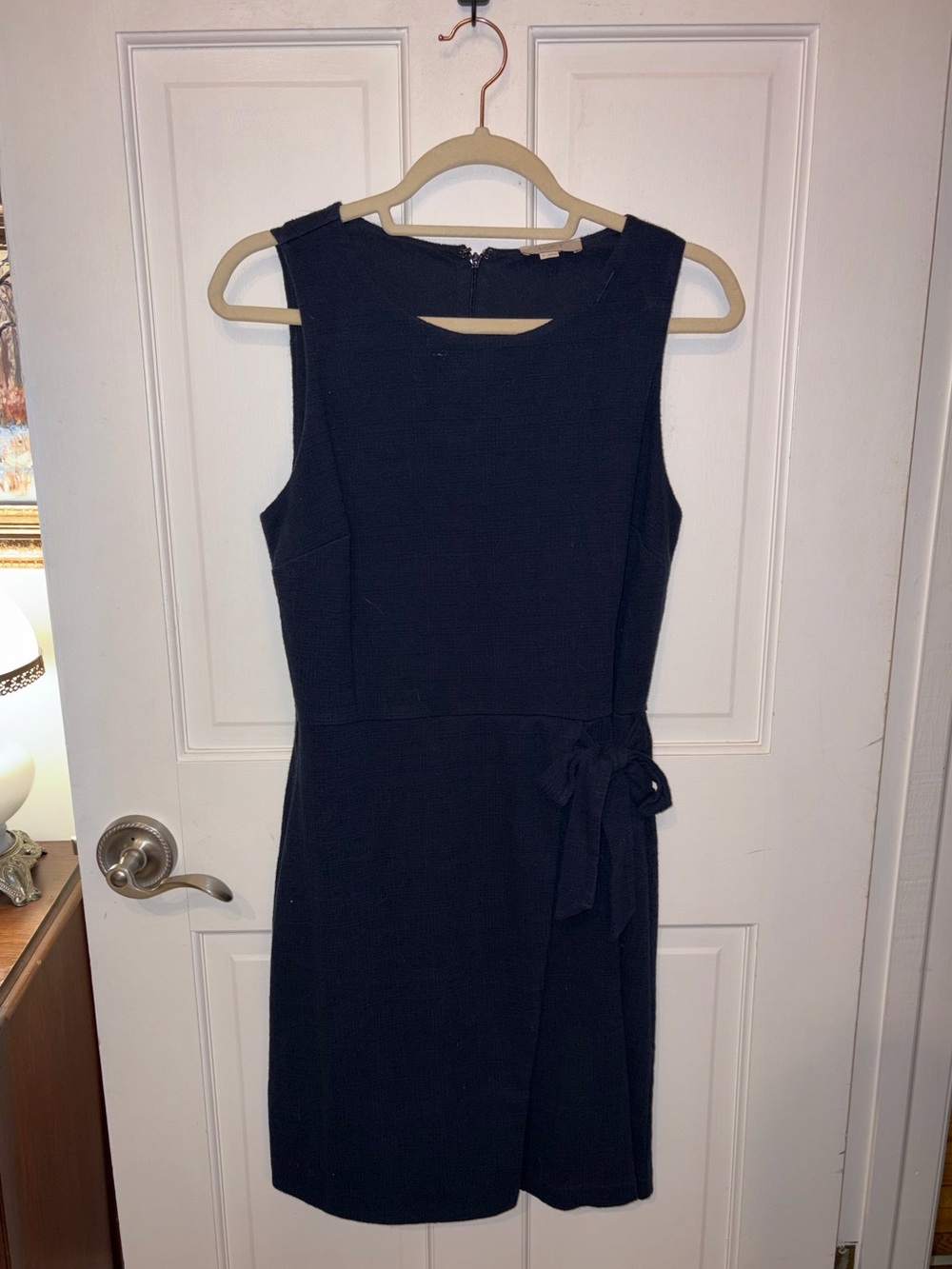 Loft Linen-Blend Navy Tie-Front Dress